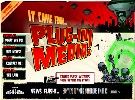 Plug-in Media home page - exploding skeletons